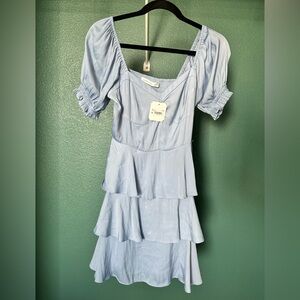 Altar'd State Soft Blue Ruffle Midi Dress